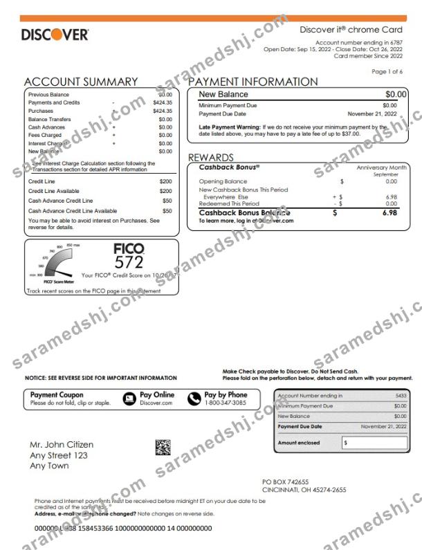 USA Discover bank statement, Word and PDF template, 5 pages